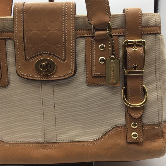 COACH HAMPTONS MIRANDA CANVAS EMBOSSED LEATHER LARGE CARRYALL TOTE BAG - Picture 11 of 11